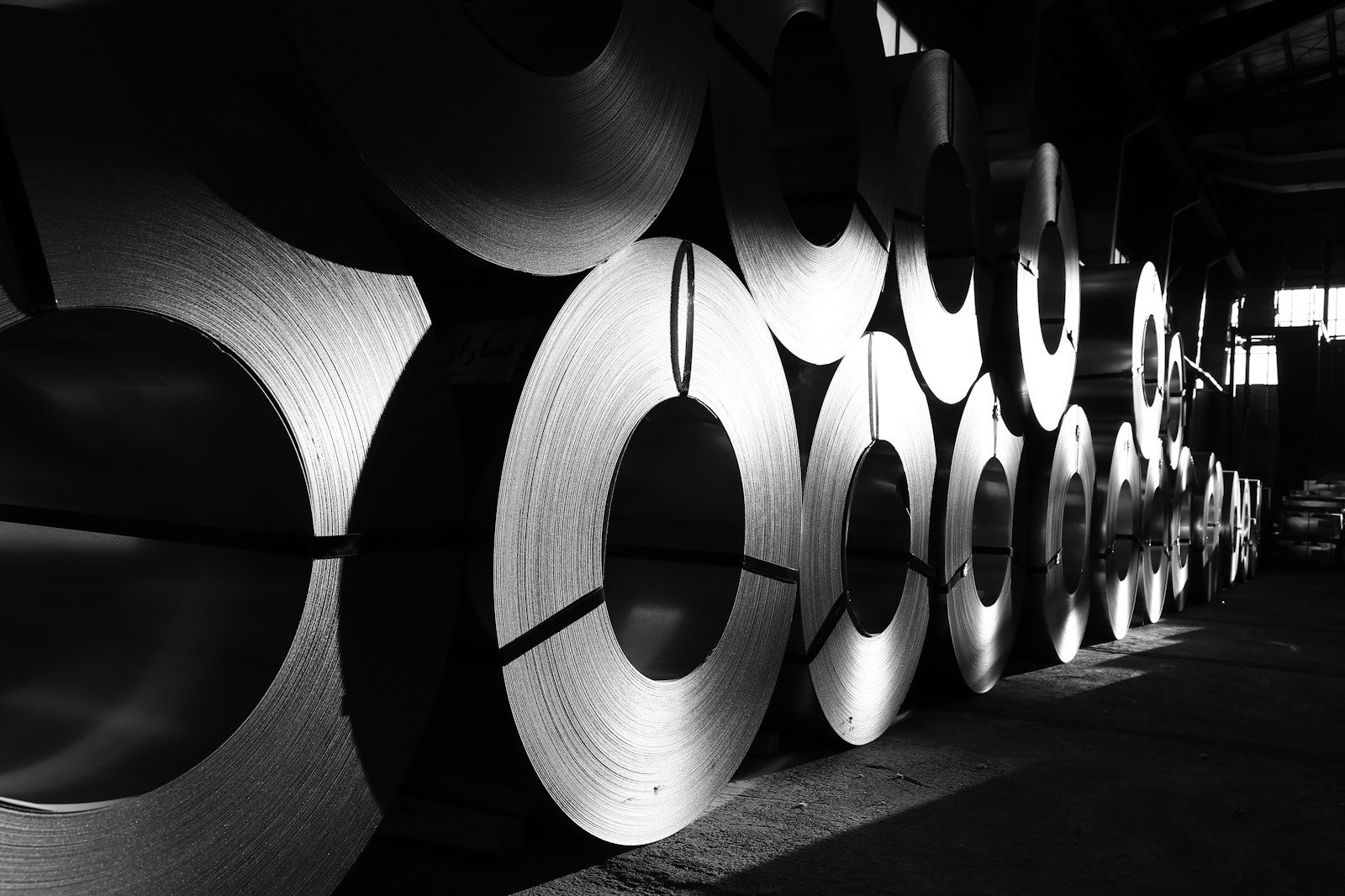 Steel coils in storage
